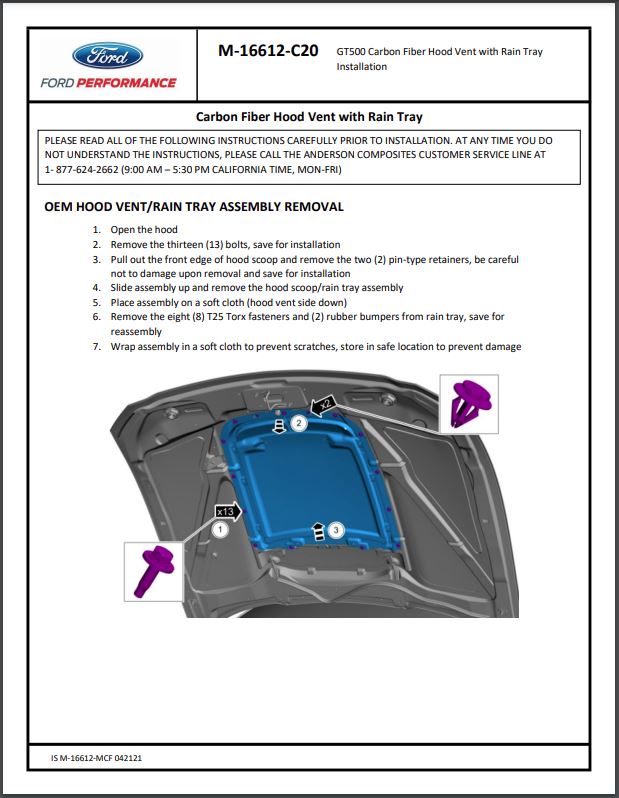2020-2012 GT500 Carbon Hood Vent Installation Instructions  